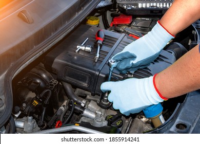 Do It Yourself Maintenance Of The Car. Vehicle Revision. Automobile Repair. Different Tools To Fix The Engine. 