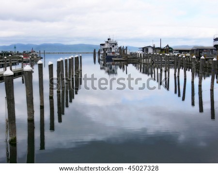 The dock and boats on the harbor at Lake Champlain, Vermont.