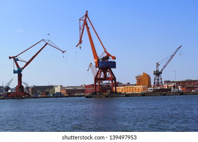 Dock Cranes At Gothenburg Harbour