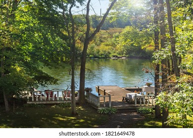 Dock For Dining And Relaxing Along The Seneca River In Clay, New York