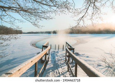 Dock Hole In The Ice Winter Sunrise