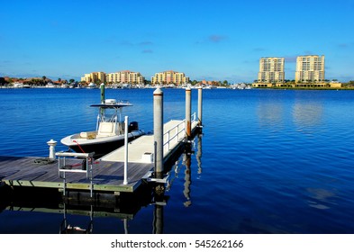 Dock With A Motorboat In Palmetto, Florida