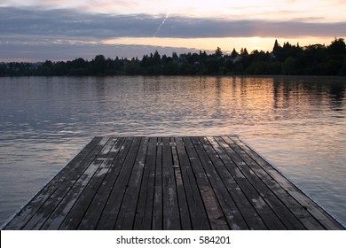 Dock On Green Lake In Seattle At Sunrise