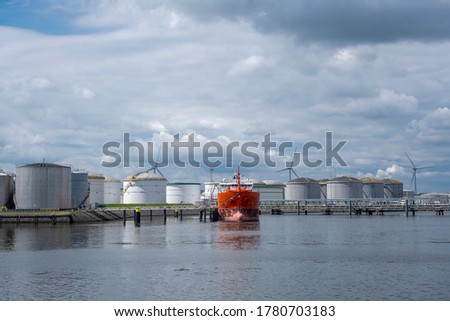 A docked Chemical and Oil Products Tanker in the Europoort, The Netherlands