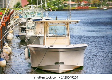 Docked fishing boats in Boca Raton, Florida