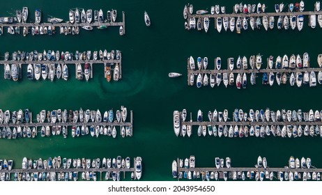 Docks Full Of Parked Up Boats And Yachts Close To Brighton, East Sussex, UK.