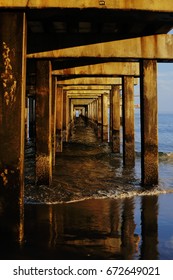 Docks in the sea, Frames and structures in wood sunset at the beach