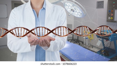 Doctor with 3D DNA strand