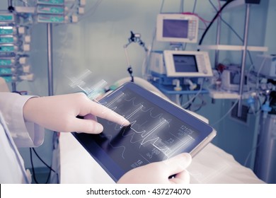 Doctor with advanced equipment in hospital ward.
