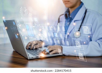 Doctor AI, artificial intelligence in modern medical technology and IOT automation. Doctor using AI document management concept. - Powered by Shutterstock