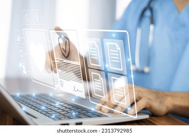 Doctor AI, artificial intelligence in modern medical technology and IOT automation. Doctor using AI document management concept. - Shutterstock ID 2313792985