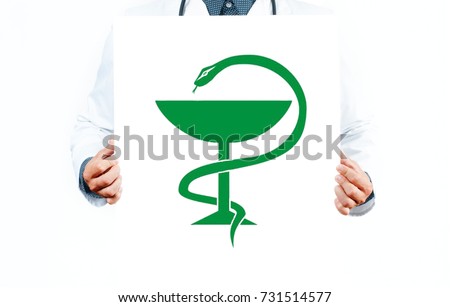  Doctor with Caduceus medical symbol vector. Medical Snake with a cup.