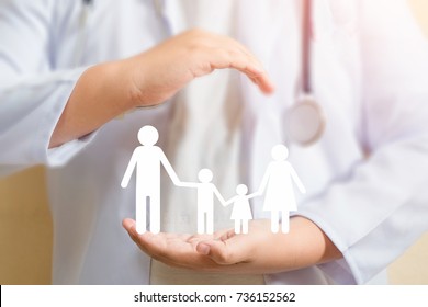 Doctor Care Of Family , Medical Health Insurance Concept