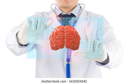 doctor check hologram 3D brain , concept brain disease