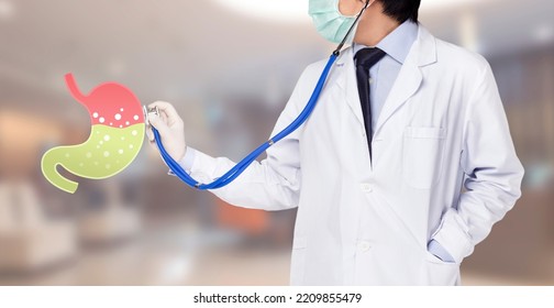 doctor check and treat stomach reflux acid , cure gastric unhealthy in hospital - Shutterstock ID 2209855479