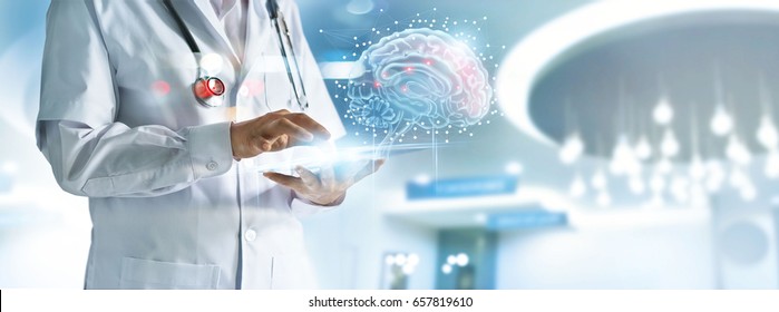 Doctor checking brain testing result with computer interface, innovative technology in science and medicine concept - Shutterstock ID 657819610
