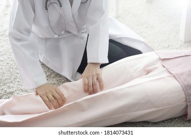 Doctor checking patient's leg pain
 - Shutterstock ID 1814073431