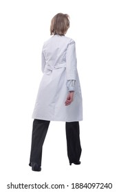 Doctor In Clean Uniform Walking On White Background