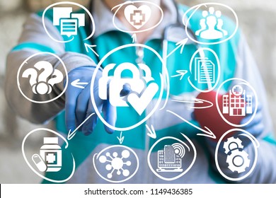 Doctor Clicks A Three Lock With Tick On A Virtual Panel. Privacy Medicine. Secure Patient Information. Security Medical Technology.