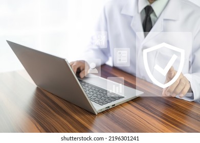 Doctor Computer Healthcare Medical In Hospital And Health Insurance Concept	