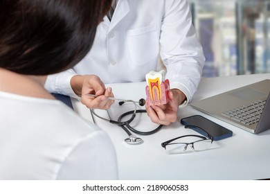 Doctor consulting a female patient about dental diseases in the office. - Shutterstock ID 2189060583