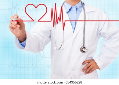 Doctor Drawing Chart Electrocadiogram Ecg Heartbeat Stock Photo ...