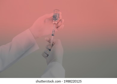 Doctor Drawing Medicine Out Of A Vial Side View On A Nice Background Space For Text