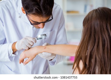 Doctor Examining Patient Skin In Hospital