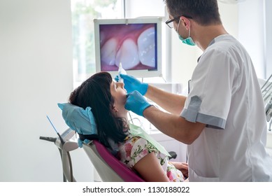 Doctor Examining Patient's Teeth With Intraoral Camera