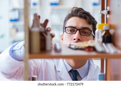 Doctor At Farmacy Retail Shop Looking For Medicines