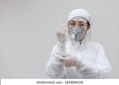 Doctor Gesture Up Confidence Let The Patient For Outbreak COVID-19. Medical In Laboratory For Prevention Of Pandemic In Wuhan China. Scientist In Biological Protective Epidemic Virus Outbreak Concept