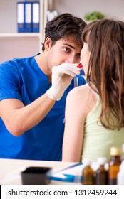 Doctor Getting Saliva Test Sample In Clinic Hospital