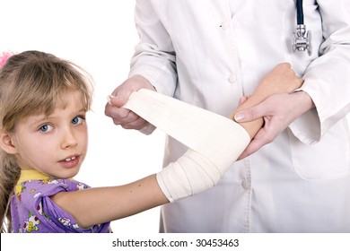 Doctor Give First Aid Of Child. Isolated.