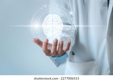 Doctor hand and brain illustration. Medical technology concept.	 - Shutterstock ID 2277006515