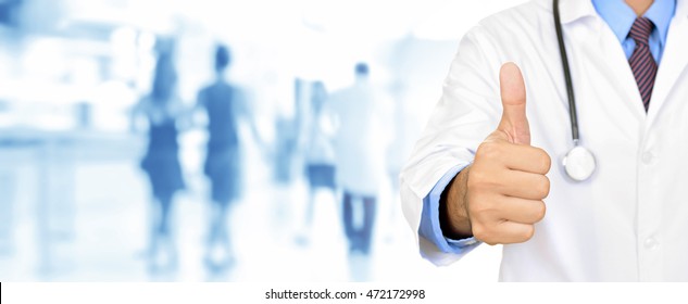 Doctor Hand Giving Thumbs Up - Medical Panoramic Banner Background