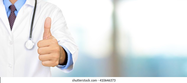 Doctor Hand Giving Thumbs Up, Panoramic Medical Header Background