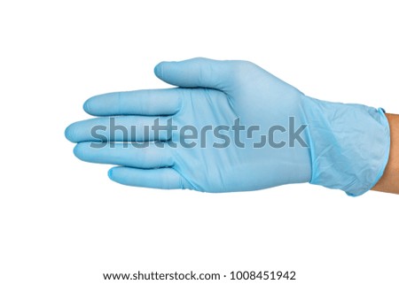 Doctor hand glove shows on white background.
