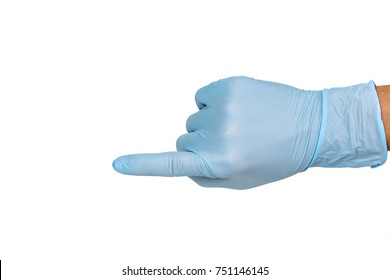 Doctor Hand Glove Shows Point Top View On White Background.