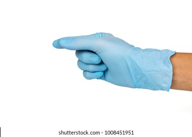 Doctor hand glove shows pretend to catch on white background.