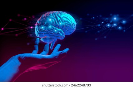 doctor hand holding a holographic of human brain in healthcare medical theme; a technology for science neuron cell network - Powered by Shutterstock