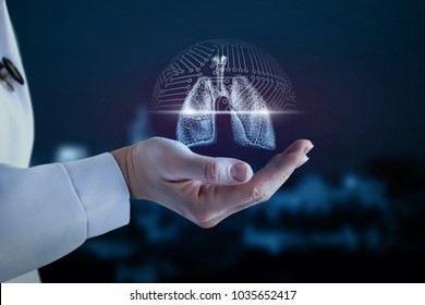 Doctor In The Hand Shows The Scanning Of The Lung Of The Person.