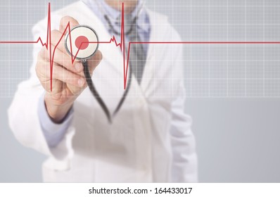 doctor hand with stethoscope listening heart beat