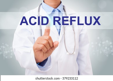 Doctor Hand Touching Acid Reflux Sign On Virtual Screen. Medical Concept