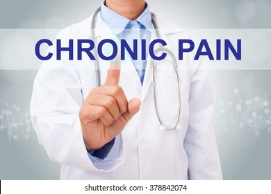 Doctor Hand Touching Chronic Pain Sign On Virtual Screen. Medical Concept