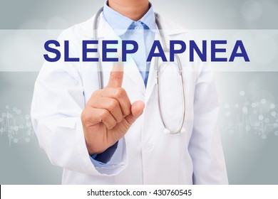 Doctor Hand Touching Sleep Apnea Sign On Virtual Screen. Medical Concept