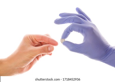 Doctor Handing Ecstacy Pill To Patiant. MDMA Therapeutical Use. 