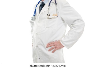 Doctor With Hands On His Hips, Isolated On White