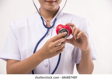 Doctor Hands Using Stethoscope To Exam Red Heart Medical Health Care Concept 