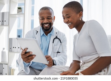 Doctor, healthcare and medicine with a patient talking test results and progress on a tablet in a hospital clinic. Trust, help and medical consulting with a professional medicare worker in his - Shutterstock ID 2191880035