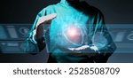 Doctor heart cardiologist specialist surgeon using computer anatomy display screen technology artificial intelligence assistance AI, operation simulation augmented reality medical healthcare tech